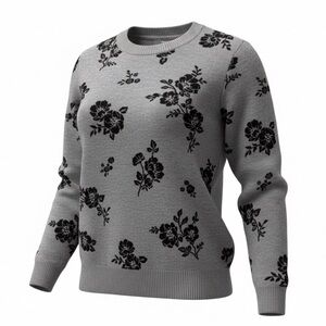 ◾ Black Floral Patterned Gray Sweater - size Large